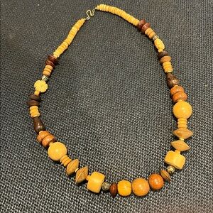 Wooden Beaded Necklace in Brown and Tan